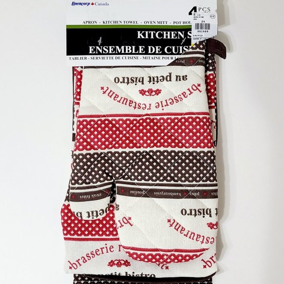 4 Pc Kitchen Set - Apron / Kitchen Towel / Oven Mitt / Pot Holder - Picture 1 of 2